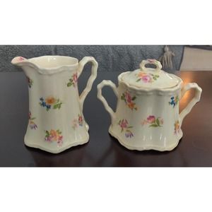 Crooksville China Floral Print Creamer & Sugar